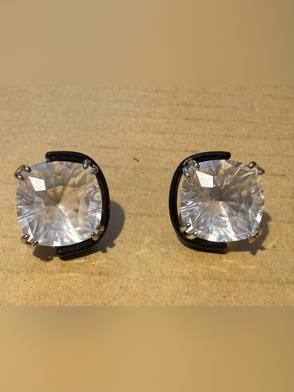 Swarovski Marked Clear Crystal Stud Earrings with Black Accents - Women Jewelry